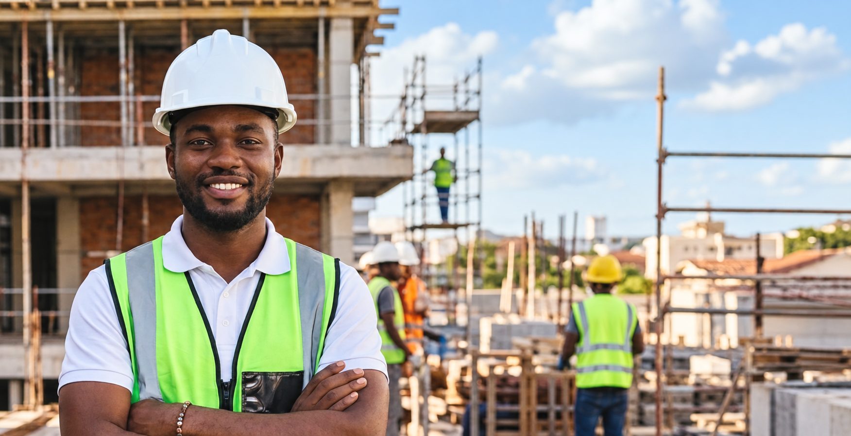 Engenheiro com capacete numa obra
